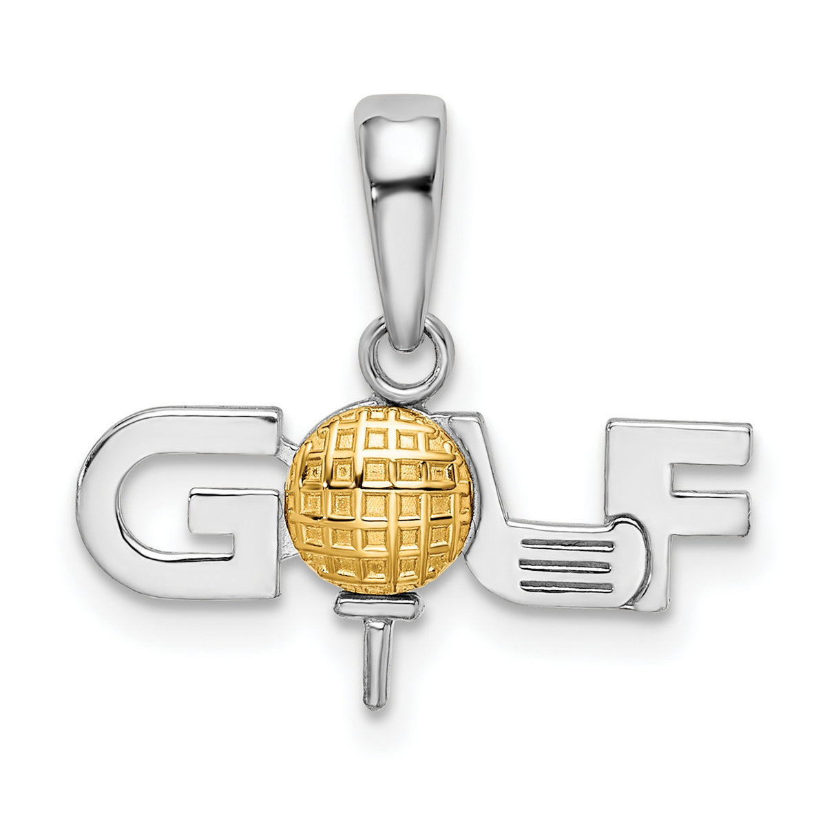 Sterling Silver Pendant, Two-Tone Golf Ball and Tee Design, Sporty Golf-Themed Charm