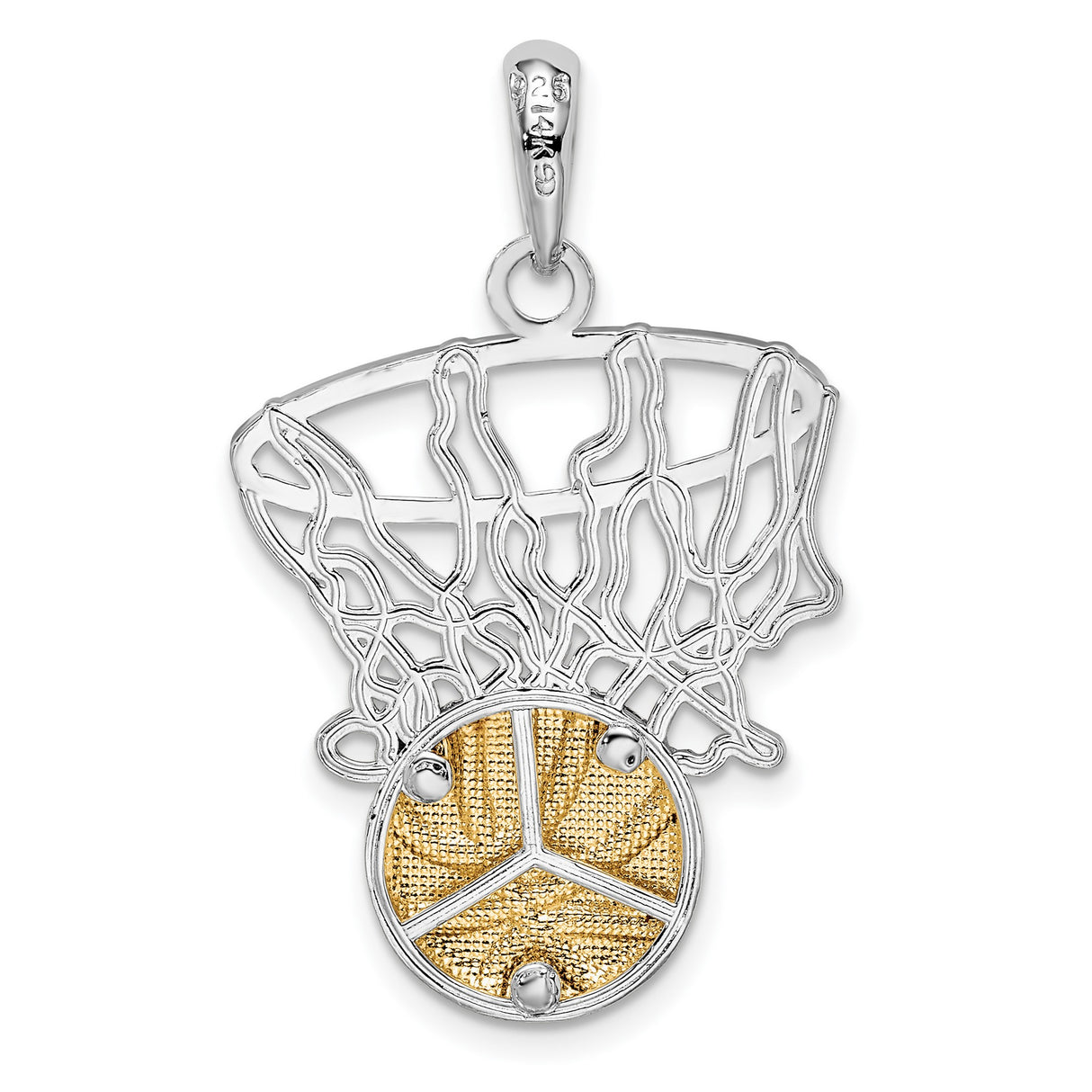 Sterling Silver Basketball Pendant with 14k Gold Two Tone Design, Sports Charm for Athletes and Fans