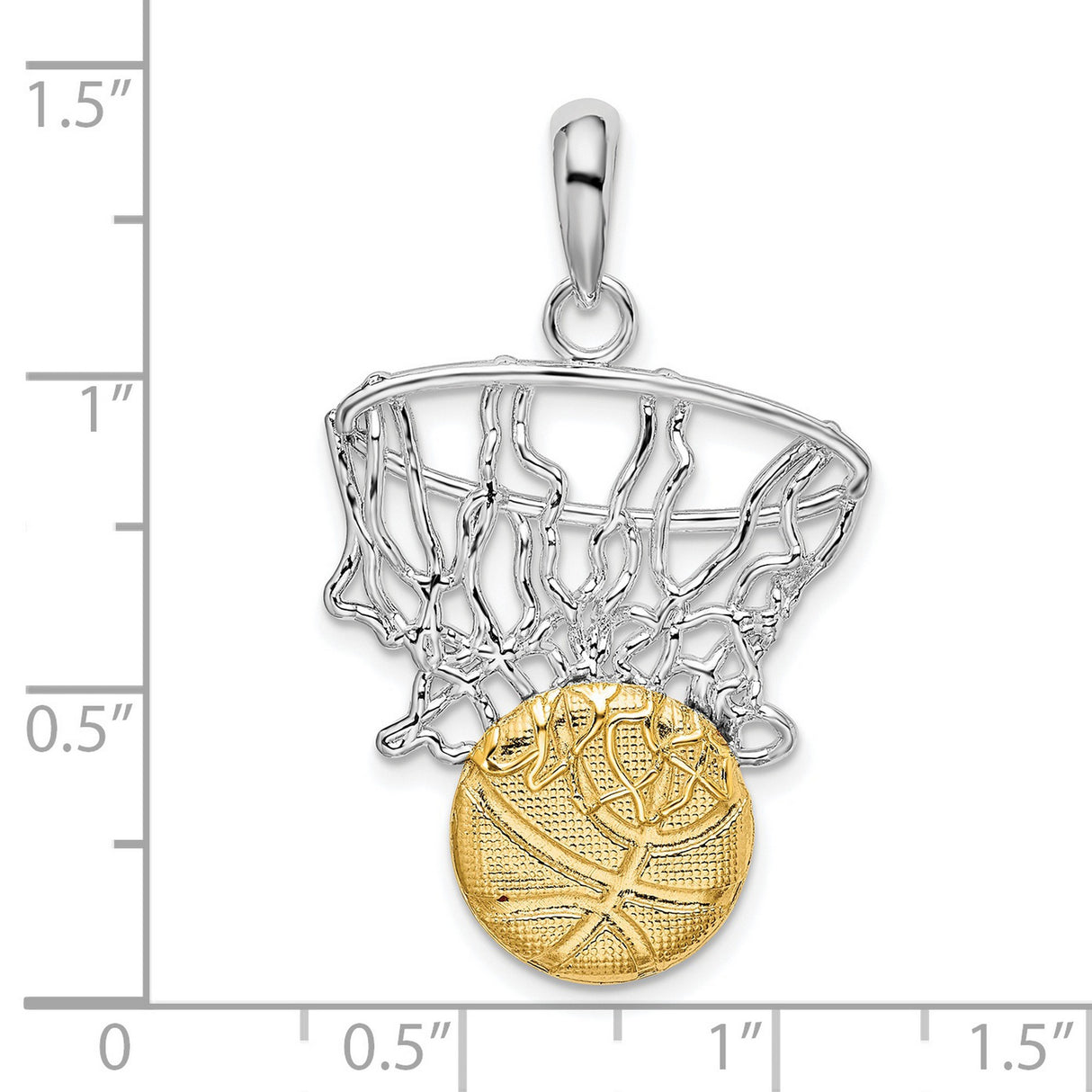 Sterling Silver Basketball Pendant with 14k Gold Two Tone Design, Sports Charm for Athletes and Fans