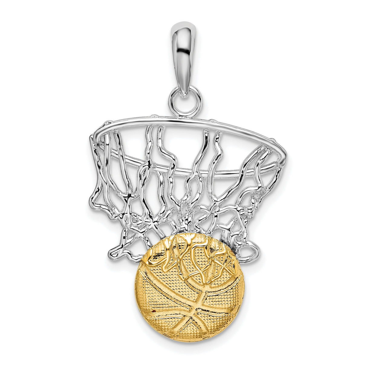 Sterling Silver Basketball Pendant with 14k Gold Two Tone Design, Sports Charm for Athletes and Fans