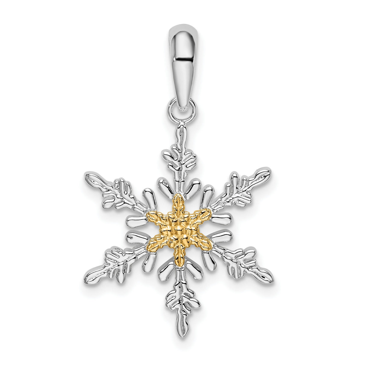 Sterling Silver and 14k Gold Snowflake Pendant, Nature Inspired Winter Theme Jewelry for Women
