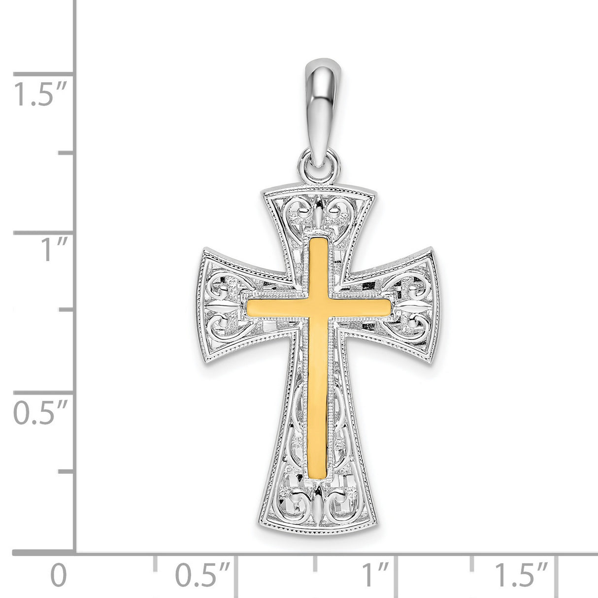 Sterling Silver Cross Pendant with Dual Tone Gold Finish and Filigree Design for Men and Women