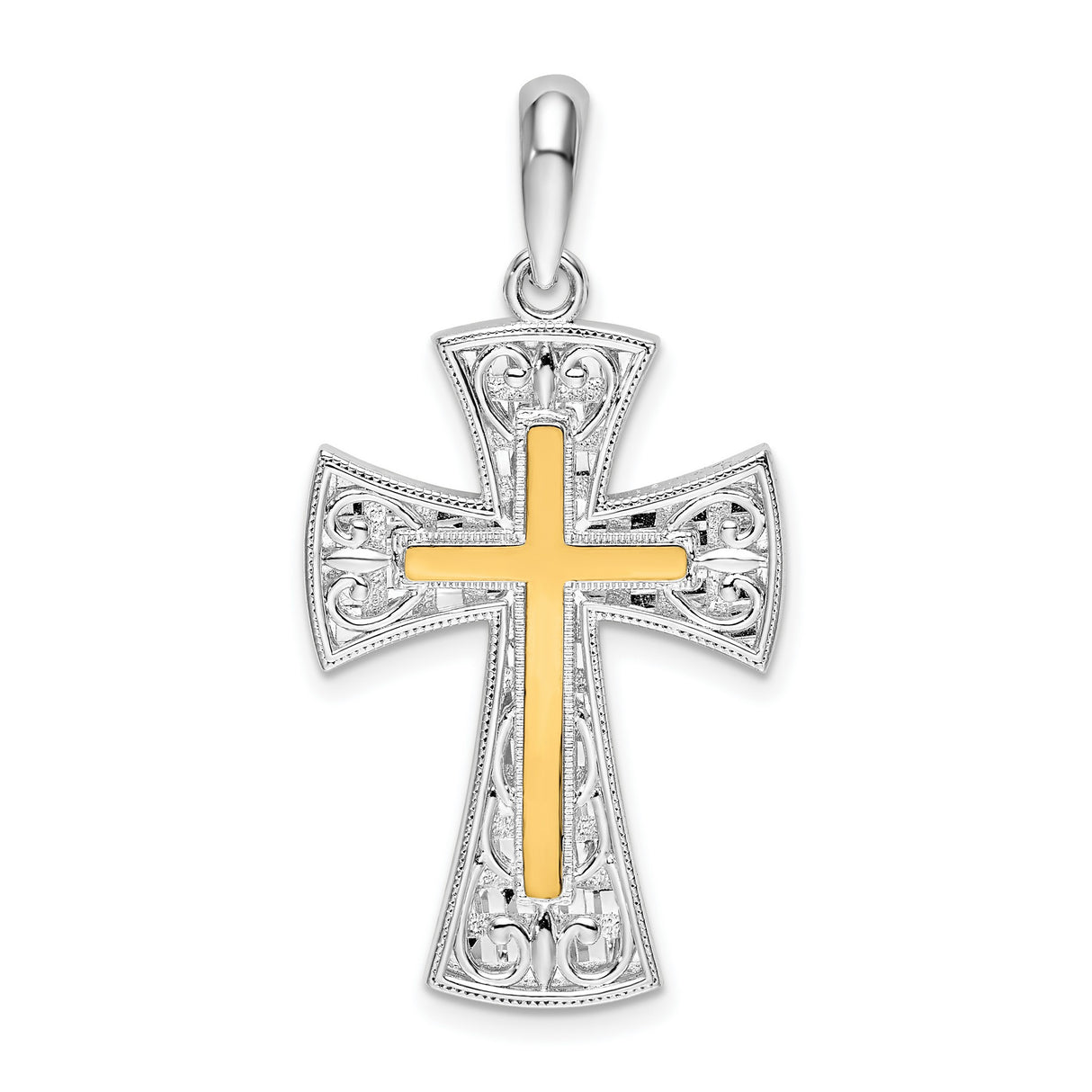 Sterling Silver Cross Pendant with Dual Tone Gold Finish and Filigree Design for Men and Women