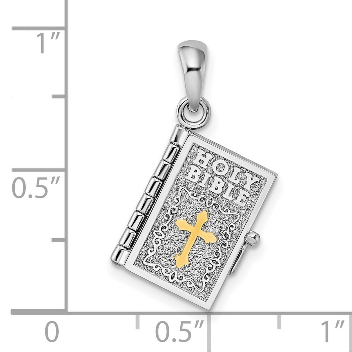 Sterling Silver Holy Bible Pendant with Cross, Two-Tone Christian Jewelry Piece