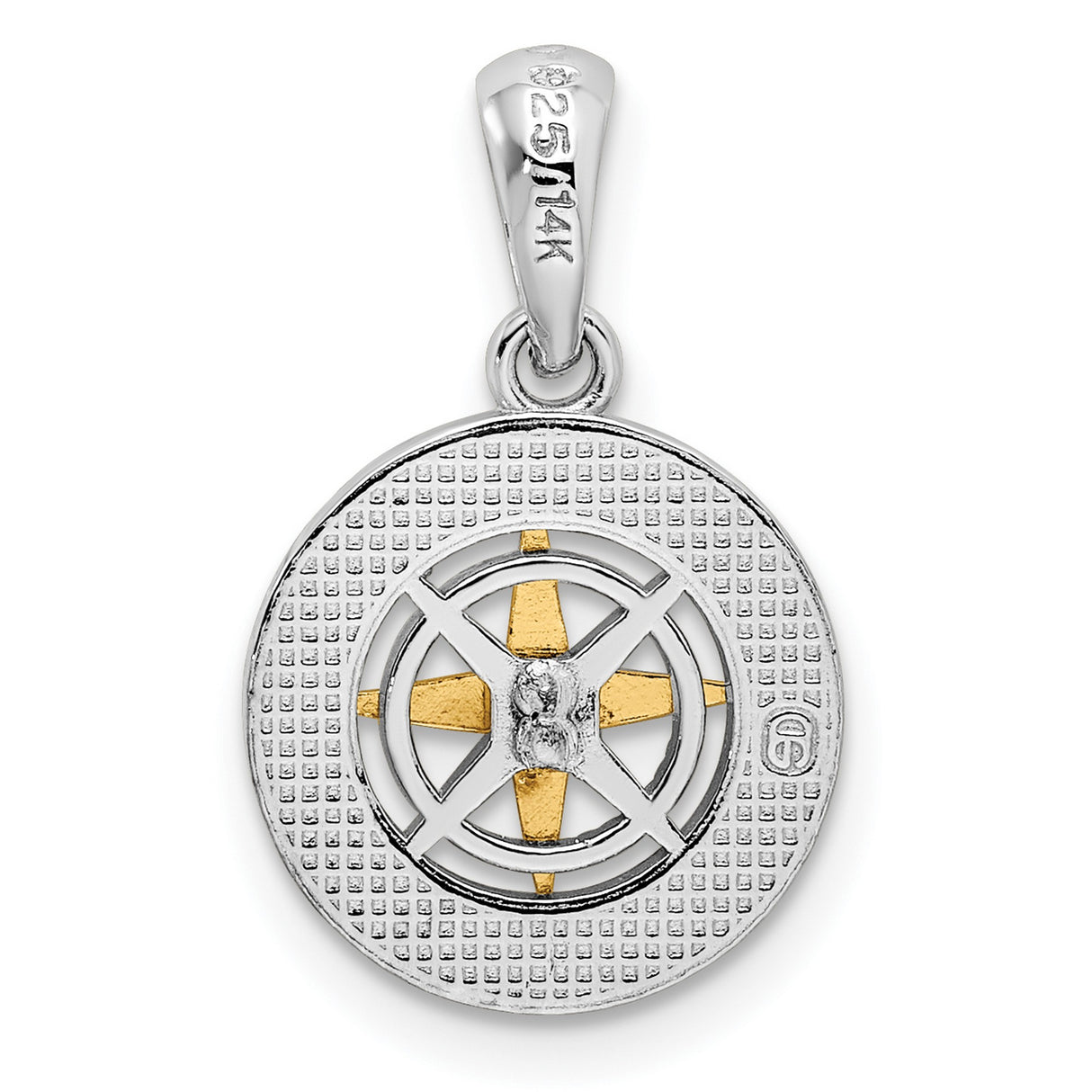 Sterling Silver Compass Pendant with 14k Gold Accents, Nautical Travel and Exploration Theme