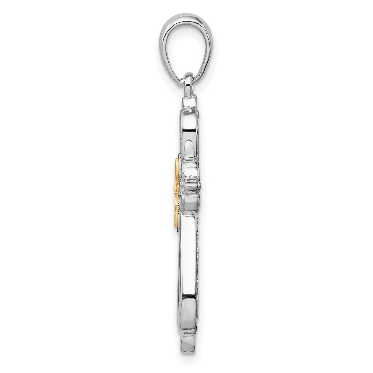 Sterling Silver Cross Pendant with Marquise Floral Design and Beaded Center