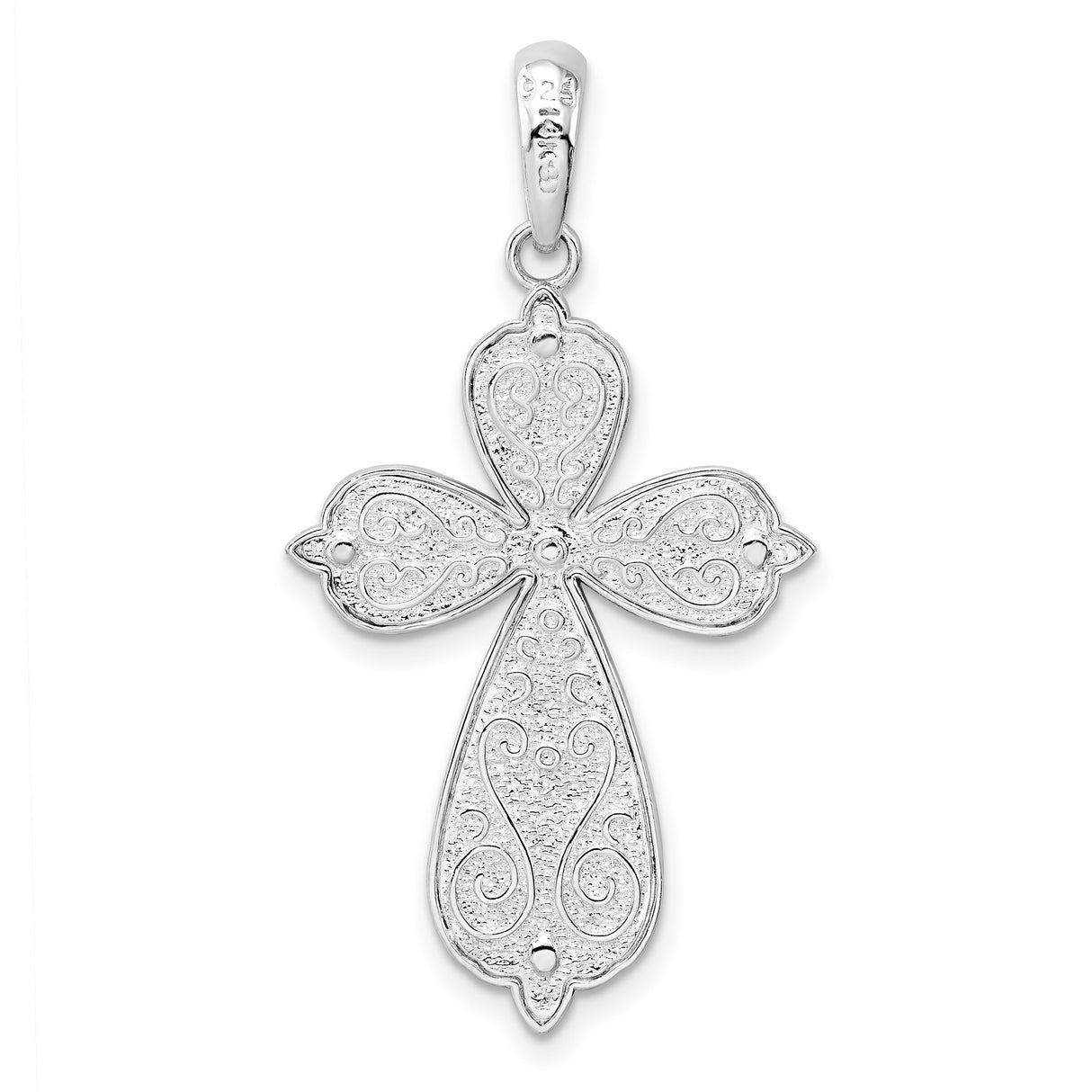 Sterling Silver Cross Pendant with Marquise Floral Design and Beaded Center