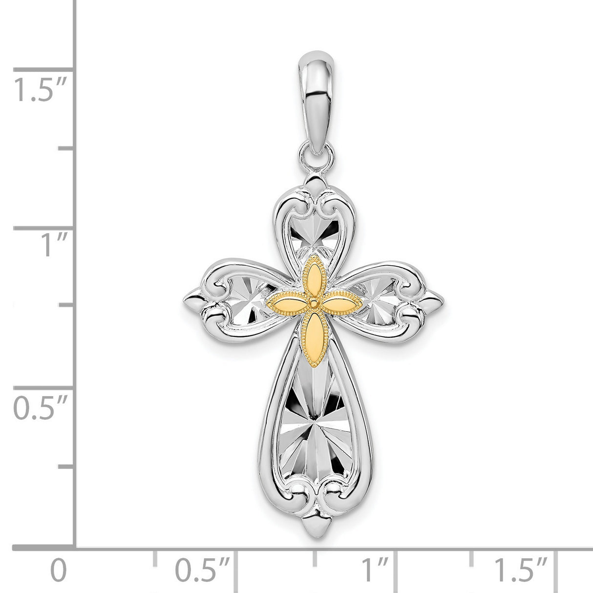 Sterling Silver Cross Pendant with Marquise Floral Design and Beaded Center