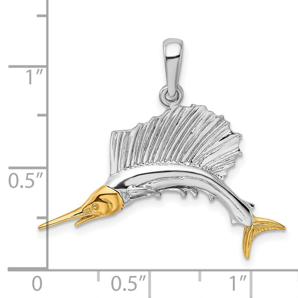 Sterling Silver Sailfish Pendant, Two-Tone Nautical Design, Marine Life Theme