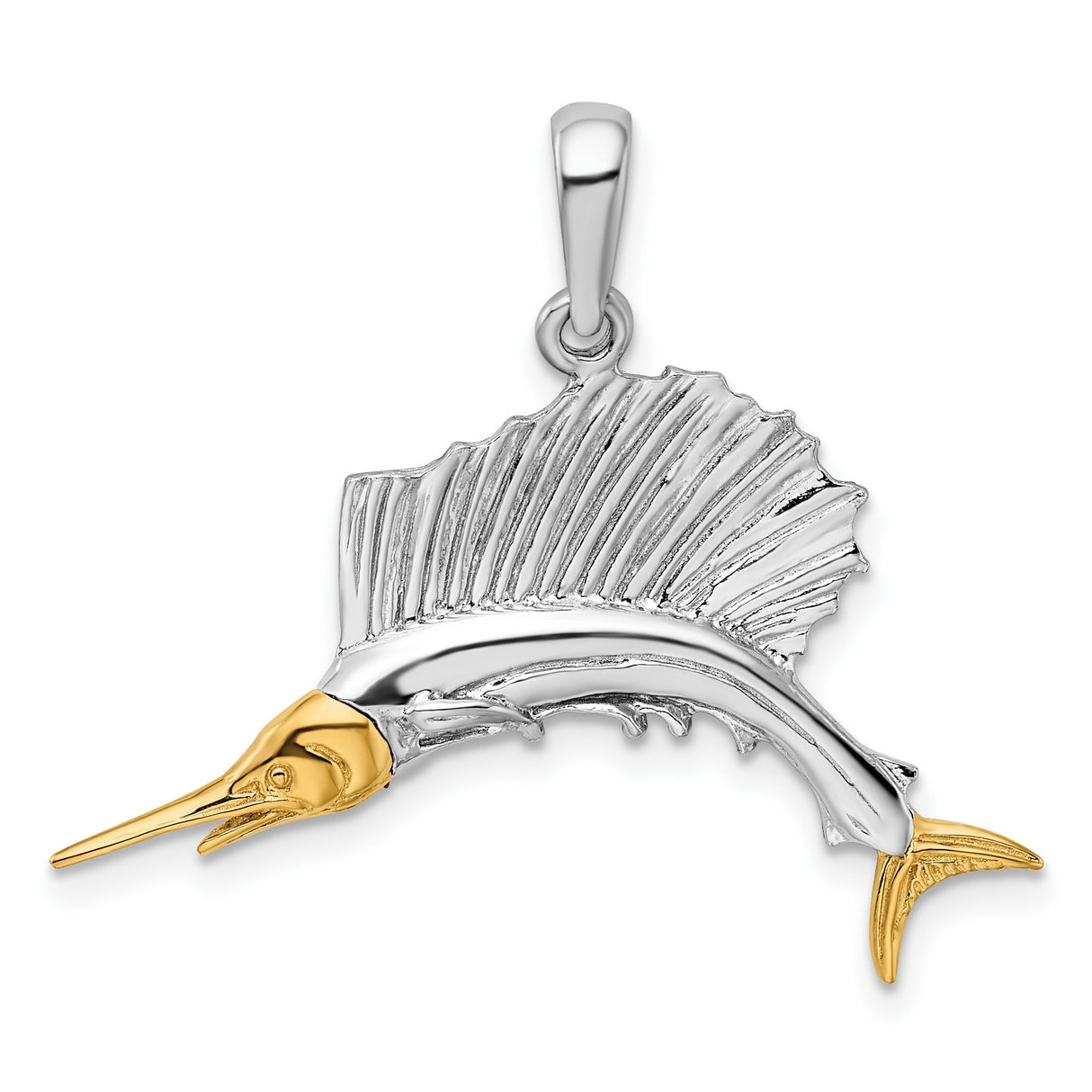 Sterling Silver Sailfish Pendant, Two-Tone Nautical Design, Marine Life Theme