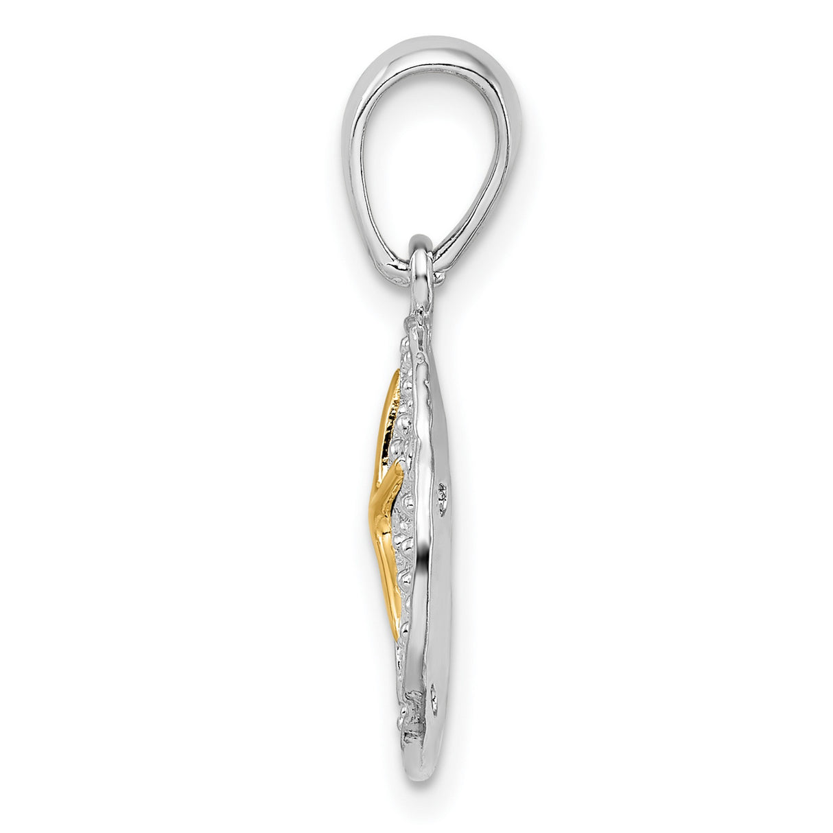 Sterling Silver Sand Dollar Pendant with 14k Gold Starfish, Nautical Beach Charm