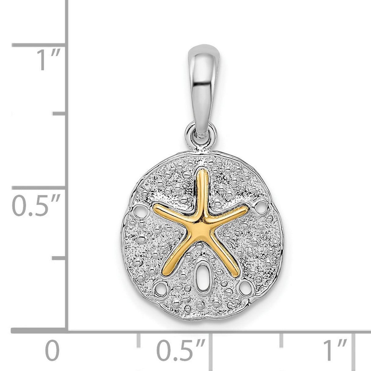 Sterling Silver Sand Dollar Pendant with 14k Gold Starfish, Nautical Beach Charm