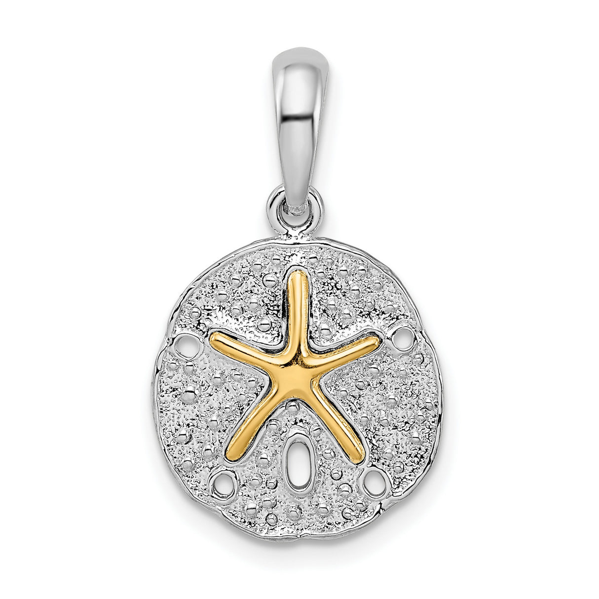 Sterling Silver Sand Dollar Pendant with 14k Gold Starfish, Nautical Beach Charm