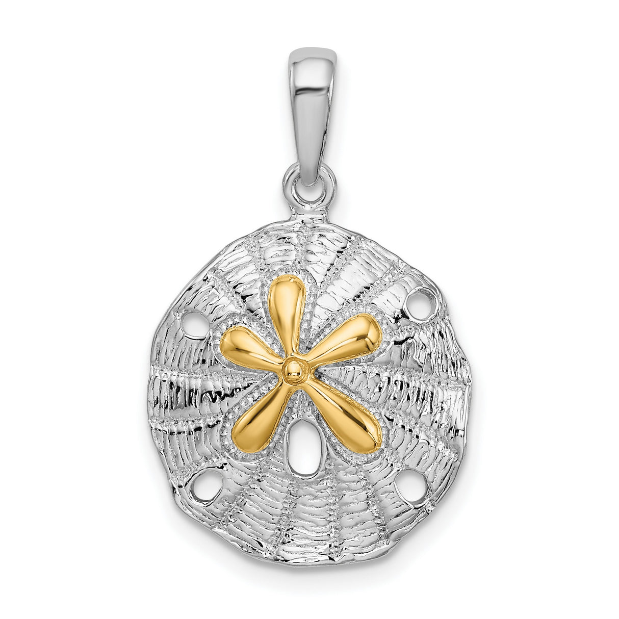Textured Sand Dollar with Accent Charm Pendant in Real 925 Sterling Silver