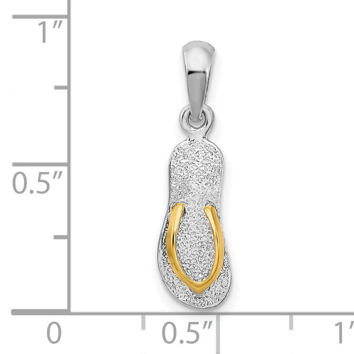 Sterling Silver Flip Flop Pendant, Two-Tone with 14k Gold, Textured Sandal Beach Charm for Women