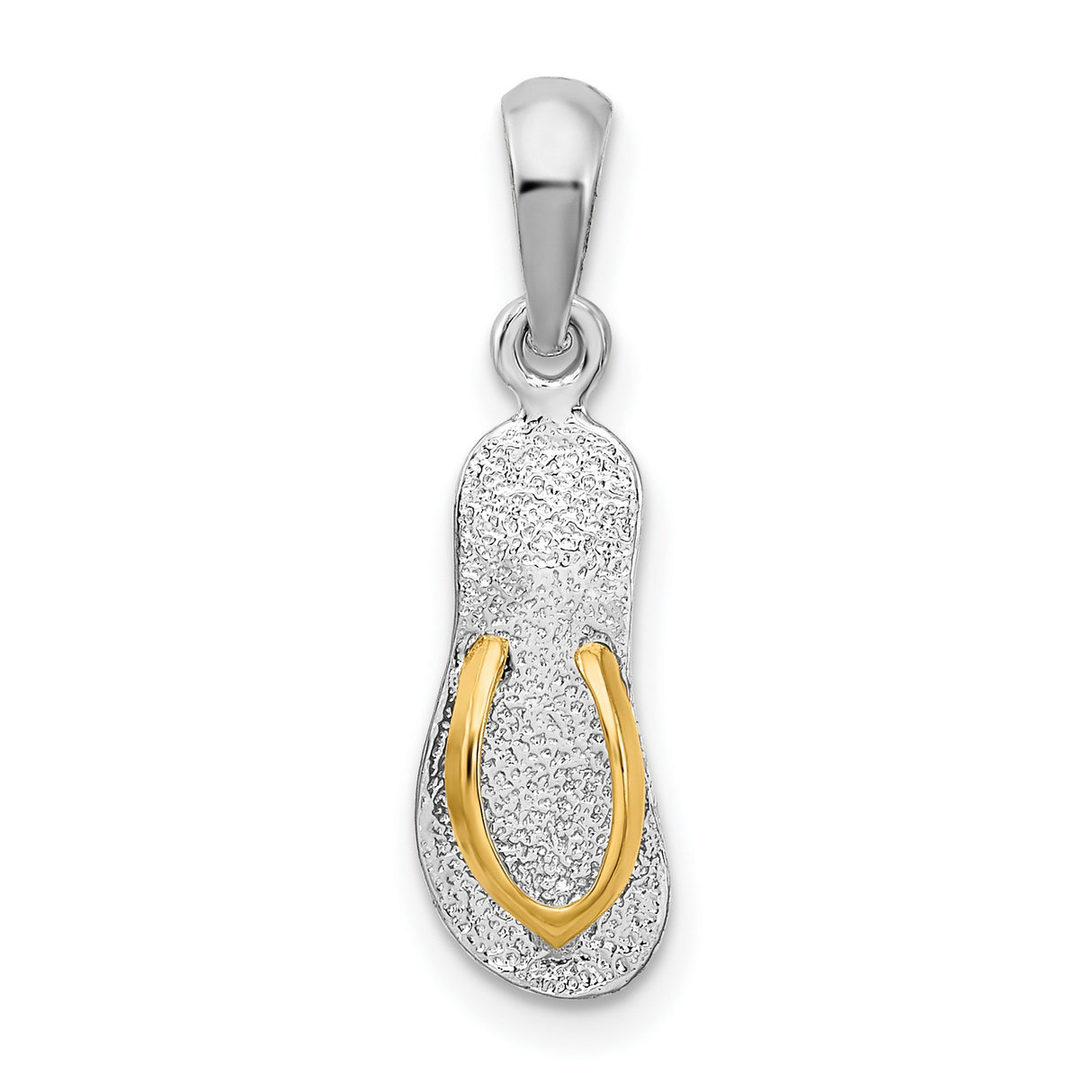 Sterling Silver Flip Flop Pendant, Two-Tone with 14k Gold, Textured Sandal Beach Charm for Women