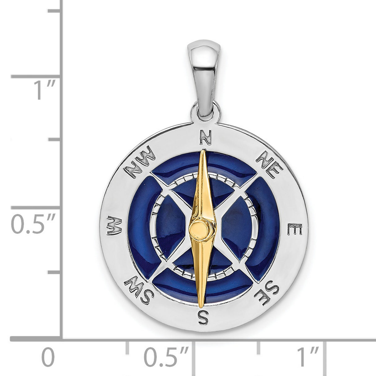 Enameled Compass with Moving Needle Charm Pendant in Real 925 Sterling Silver
