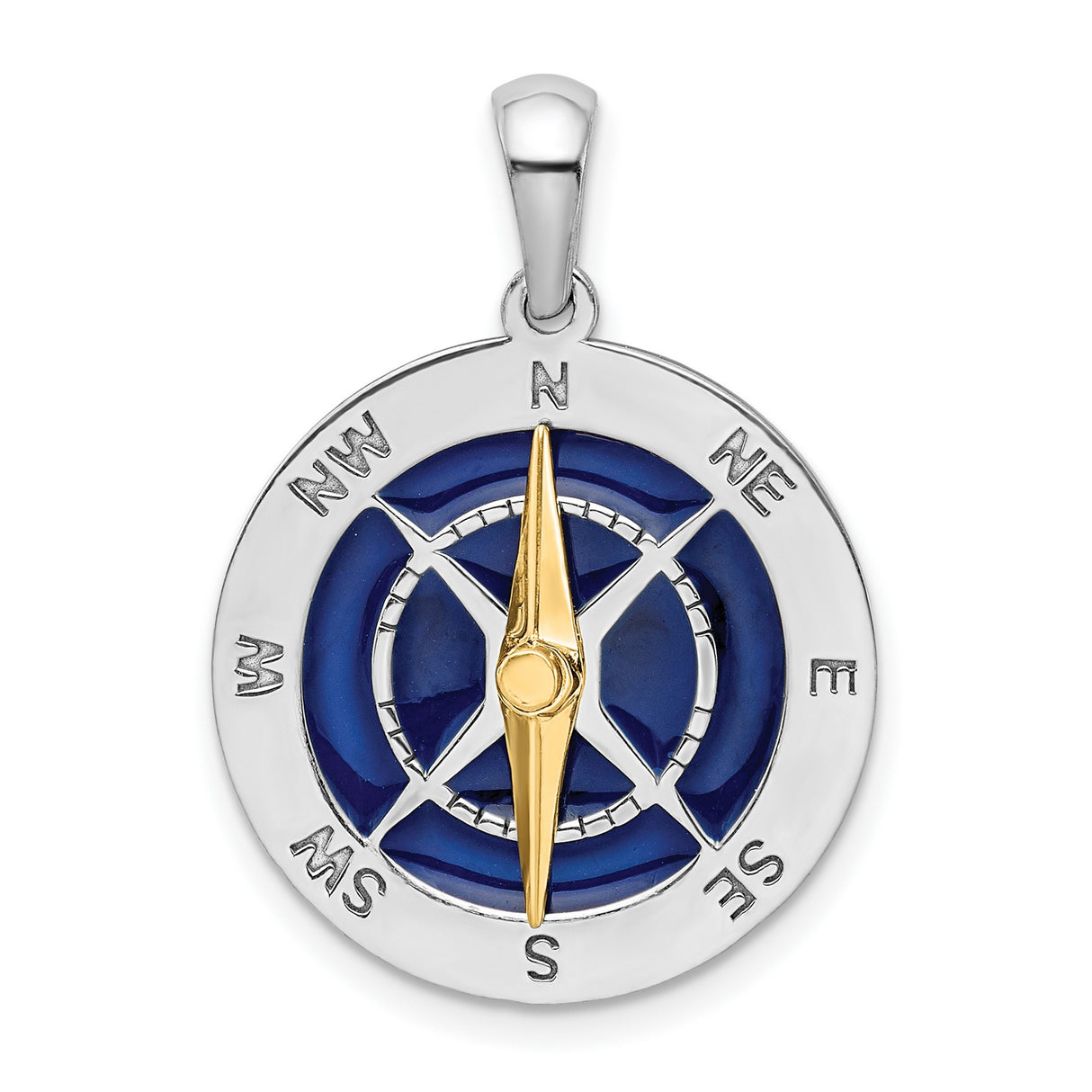 Enameled Compass with Moving Needle Charm Pendant in Real 925 Sterling Silver