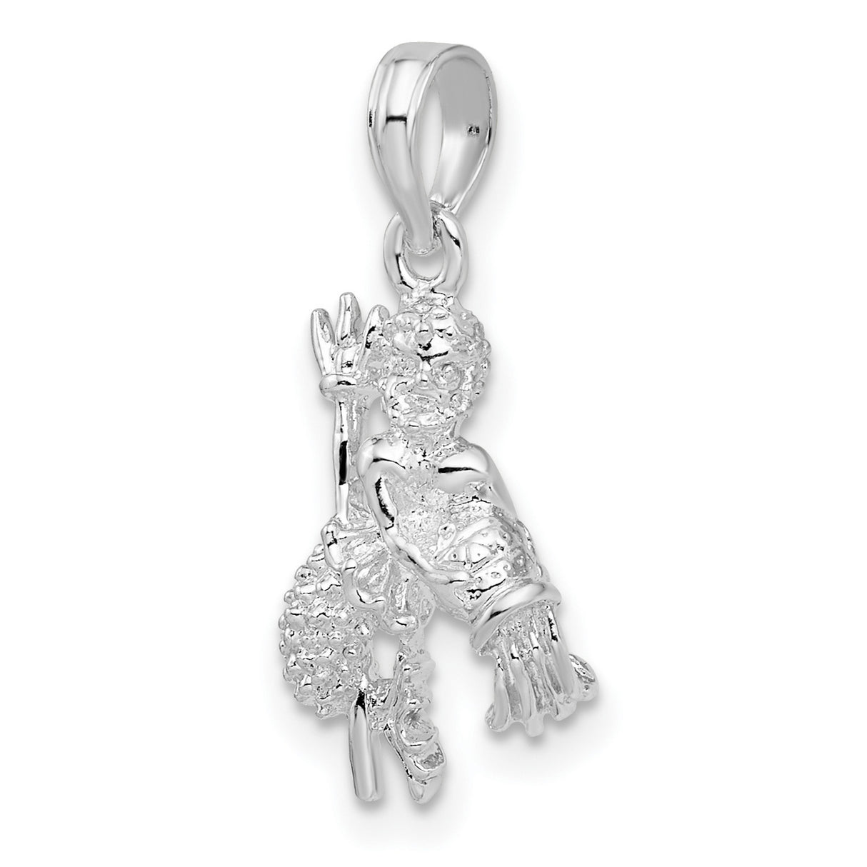 Sterling Silver Angel Blowing Horn Pendant with Textured Wings and Robe Accents