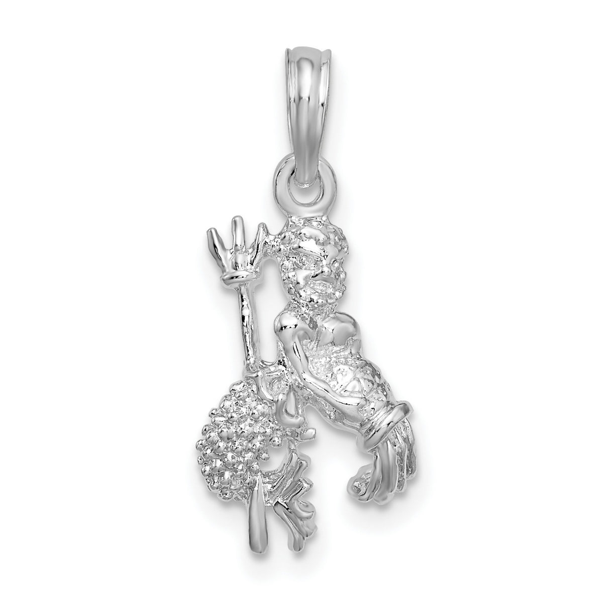 Sterling Silver Angel Blowing Horn Pendant with Textured Wings and Robe Accents