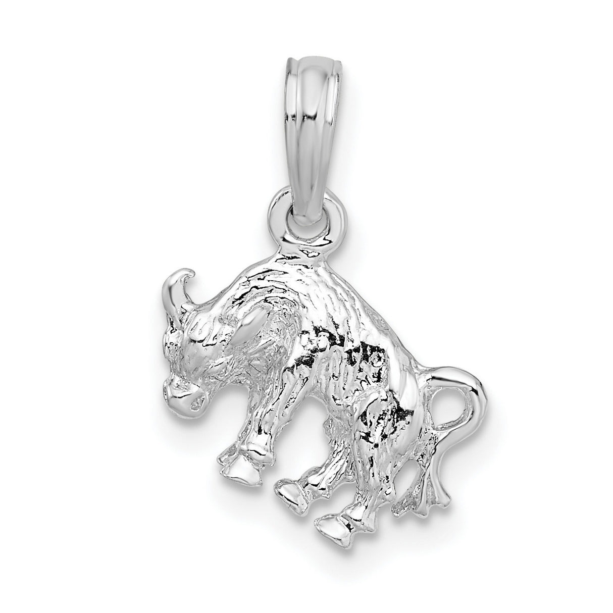 Sterling Silver Bull Pendant, 3D Charging Bull Symbol, Taurus Zodiac Jewelry for Men or Unisex