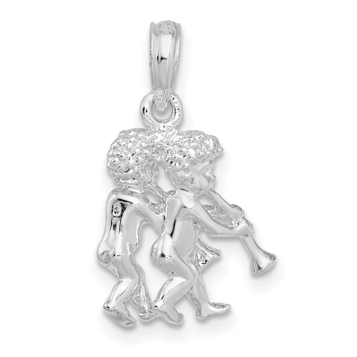Sterling Silver Gemini Pendant with 3D Twin Figures, Polished Zodiac Charm