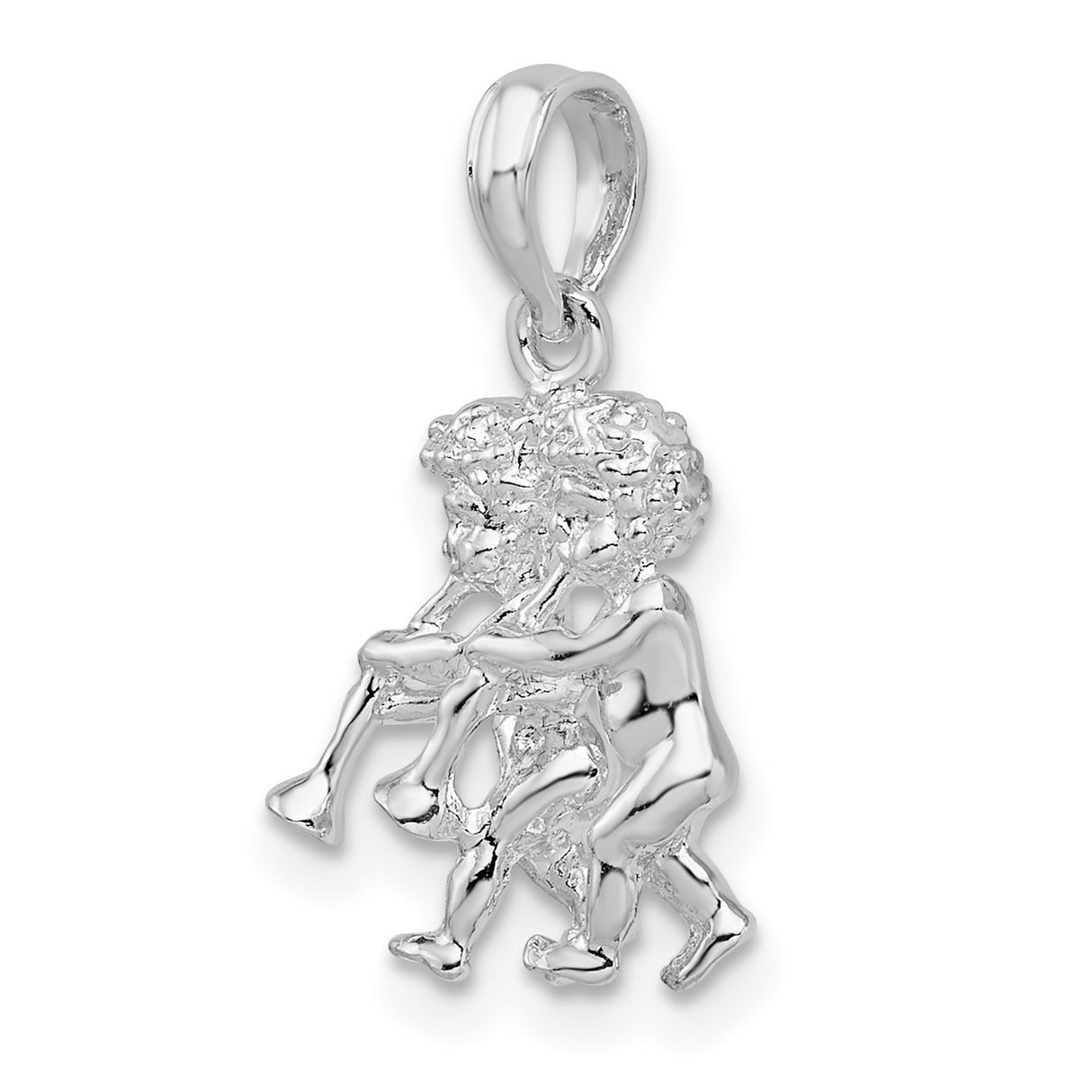Sterling Silver Gemini Pendant with 3D Twin Figures, Polished Zodiac Charm