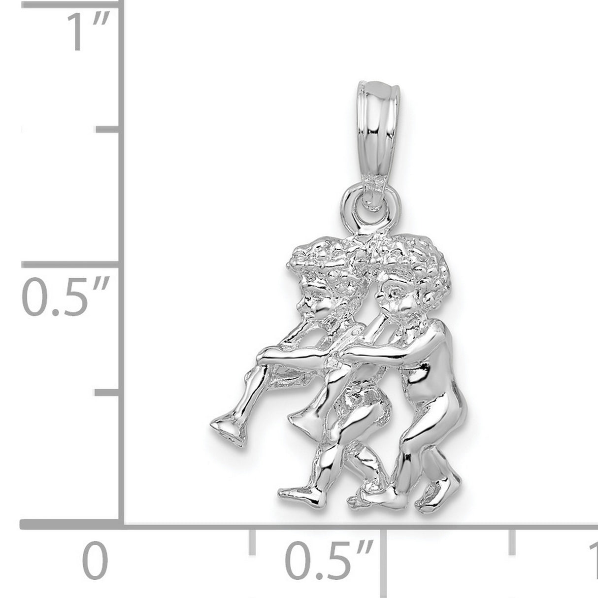 Sterling Silver Gemini Pendant with 3D Twin Figures, Polished Zodiac Charm