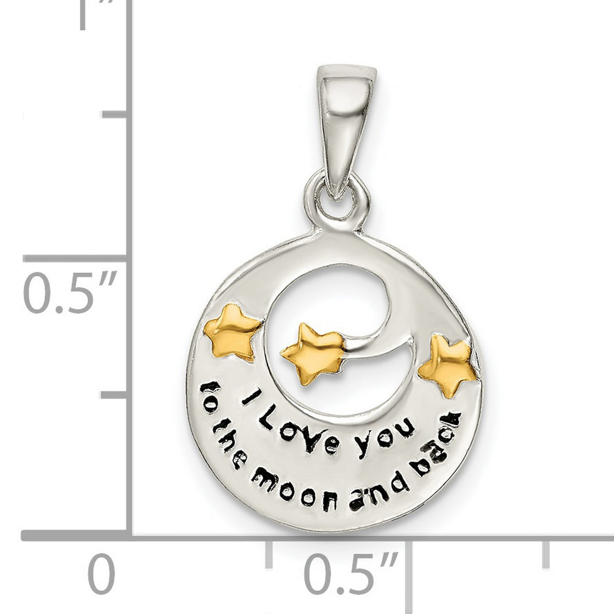 Sterling Silver Moon Pendant with Gold-Tone Stars and I Love You to the Moon and Back Message