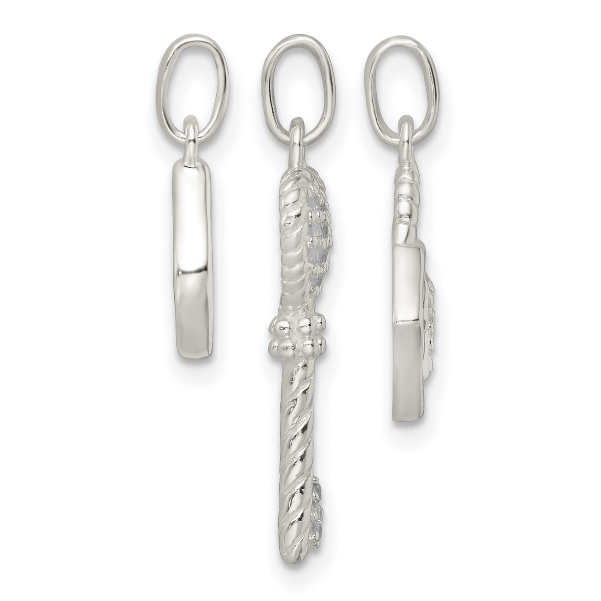 Sterling Silver Charm Pendant Set with Heart Key, Crystal Lock, Tag with Live