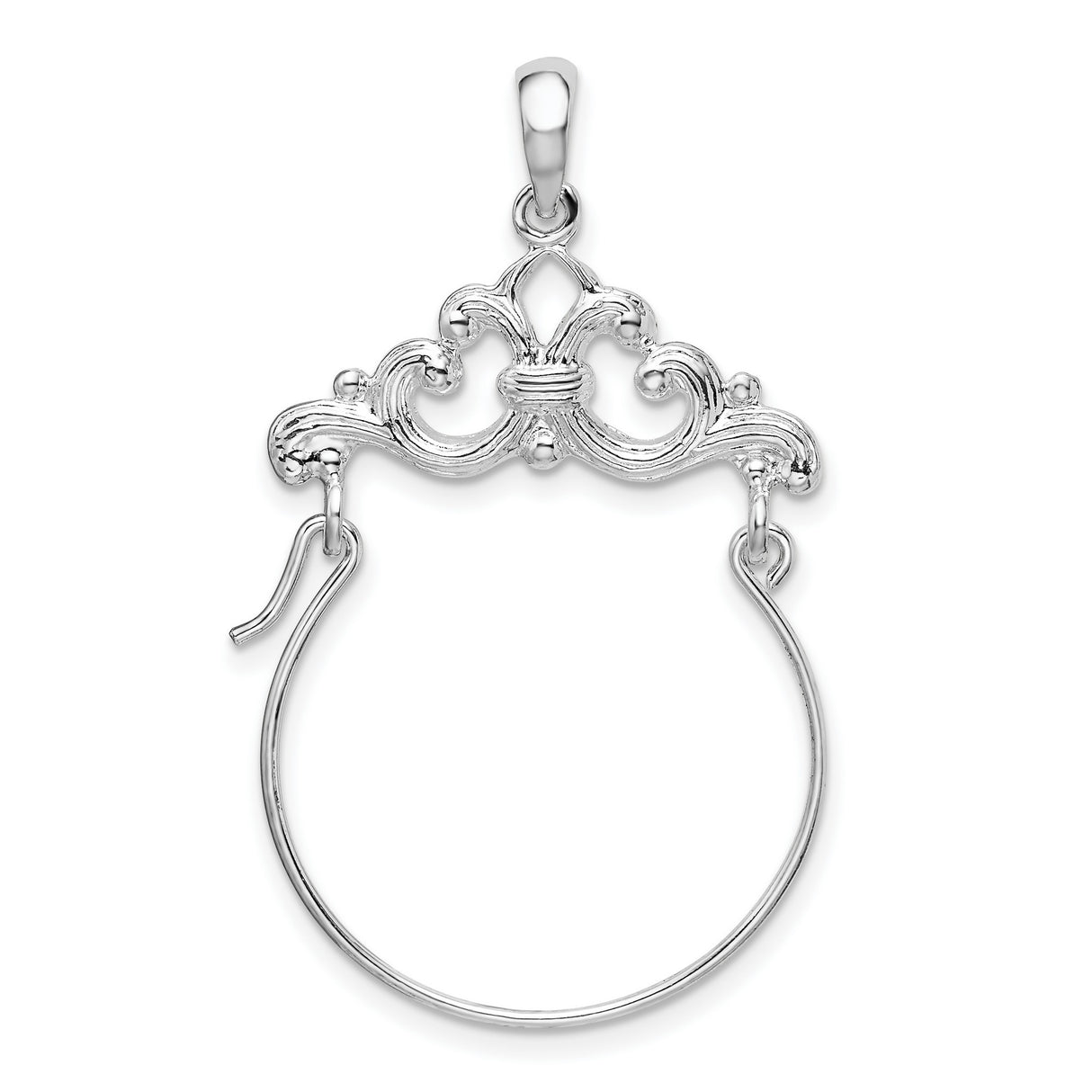 Polished Scroll Design Holder Charm Pendant in Real 925 Sterling Silver