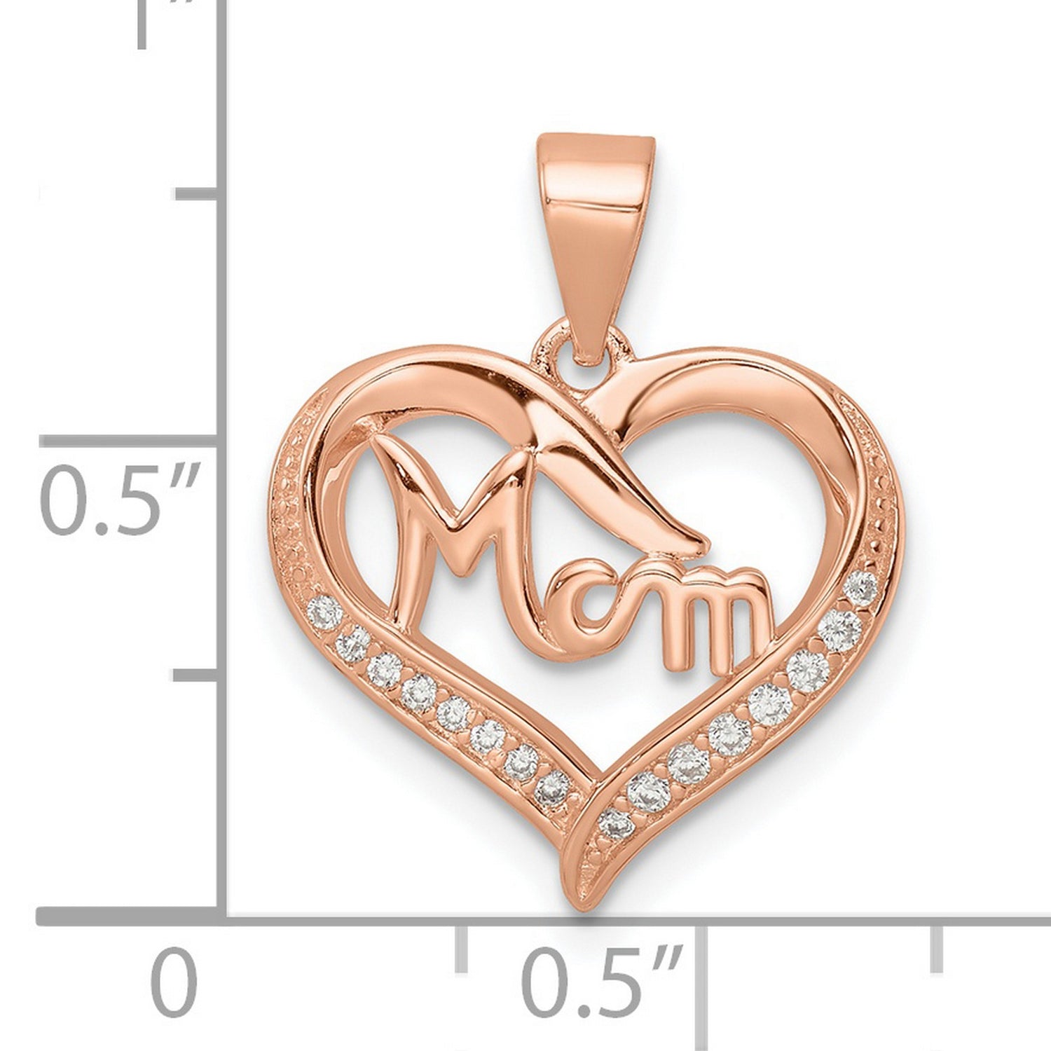 Sterling Silver Mom Heart Pendant with Cubic Zirconia, Rose Gold-Plated, Sculpted Hand Design