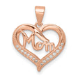 Sterling Silver Mom Heart Pendant with Cubic Zirconia, Rose Gold-Plated, Sculpted Hand Design