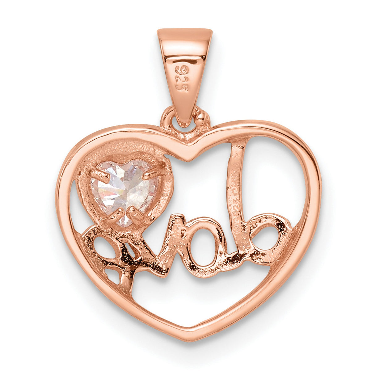Sterling Silver Heart Pendant with Cubic Zirconia, Rose Gold Plated Romantic Jewelry for Women