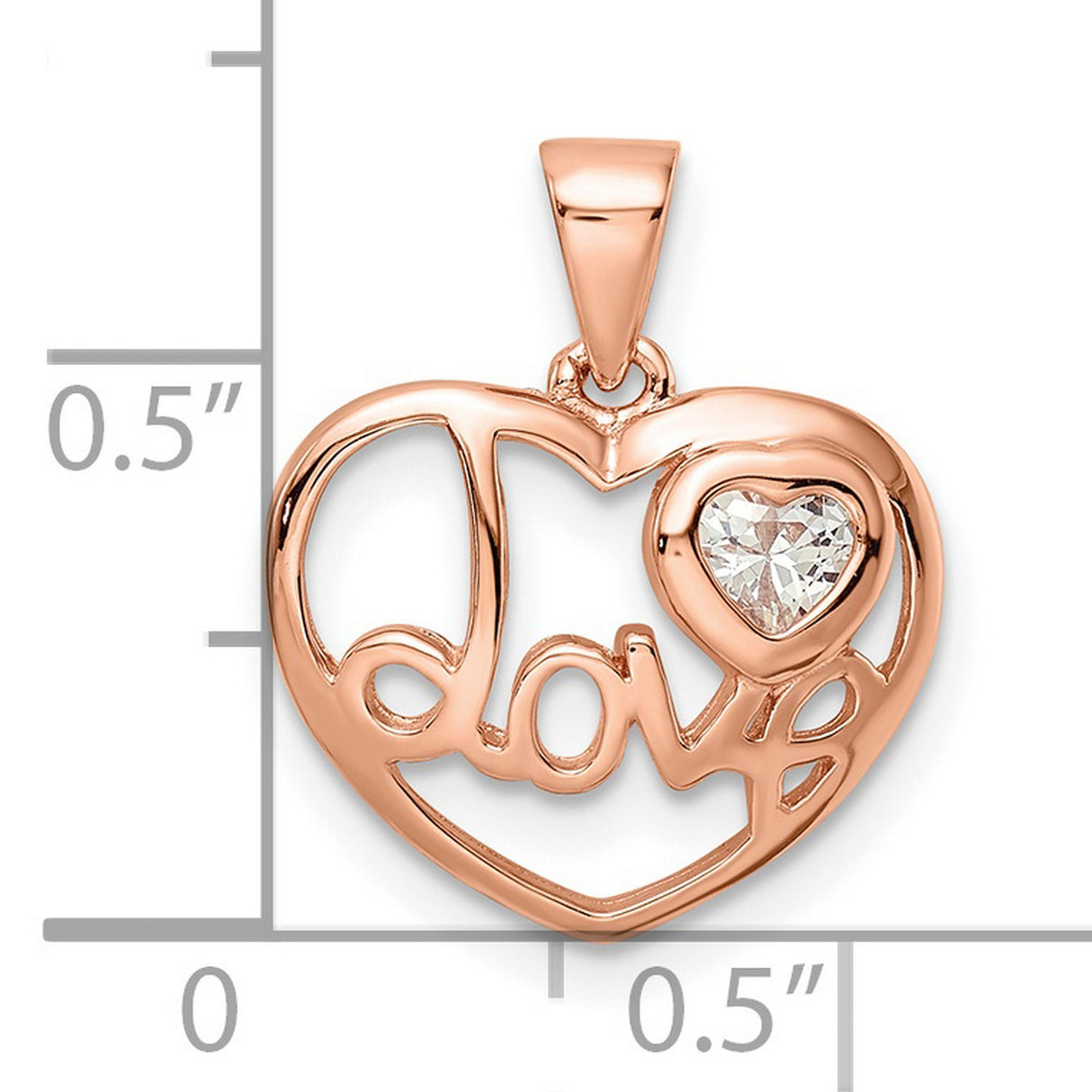 Sterling Silver Heart Pendant with Cubic Zirconia, Rose Gold Plated Romantic Jewelry for Women