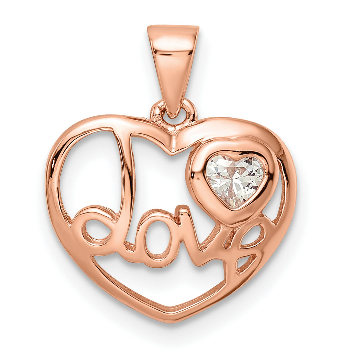 Sterling Silver Heart Pendant with Cubic Zirconia, Rose Gold Plated Romantic Jewelry for Women