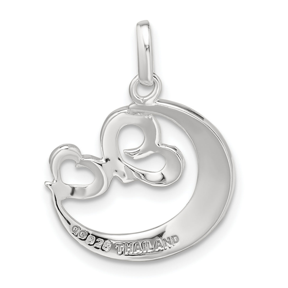 Sterling Silver Crescent Moon Pendant with Interlocking Hearts and Inspirational Engraving
