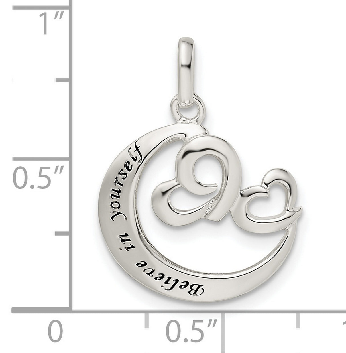 Sterling Silver Crescent Moon Pendant with Interlocking Hearts and Inspirational Engraving