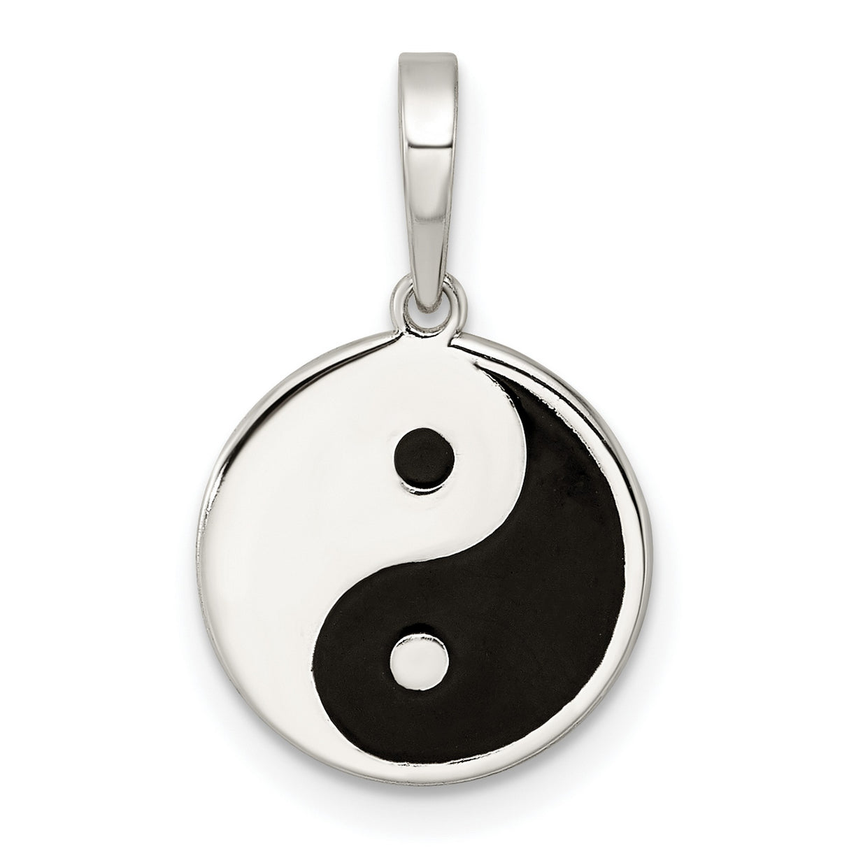 Sterling Silver Yin Yang Pendant with Black and White Enamel, Taoist Symbol of Balance and Harmony
