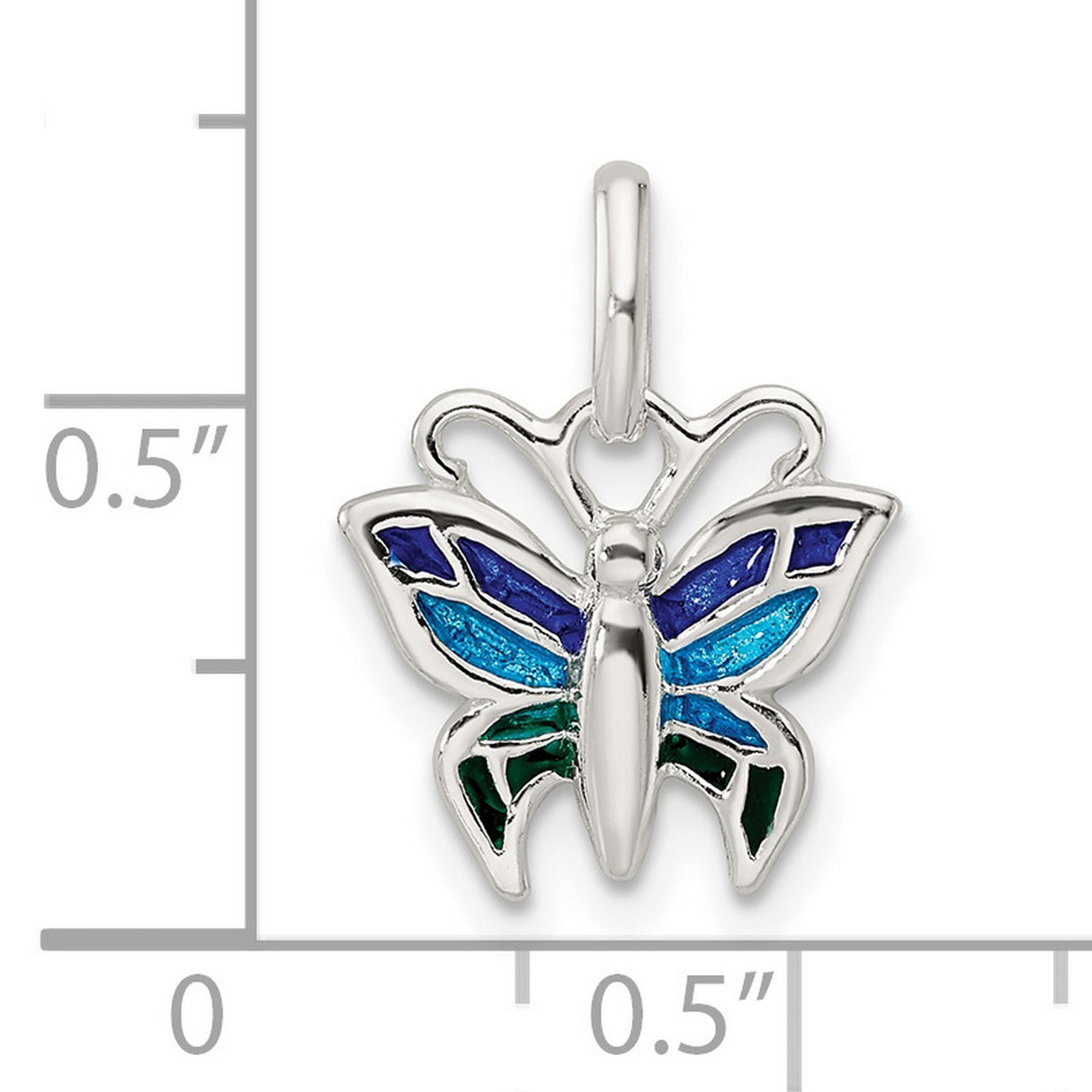Sterling Silver Butterfly Pendant with Blue Green Enamel, Nature Inspired Jewelry