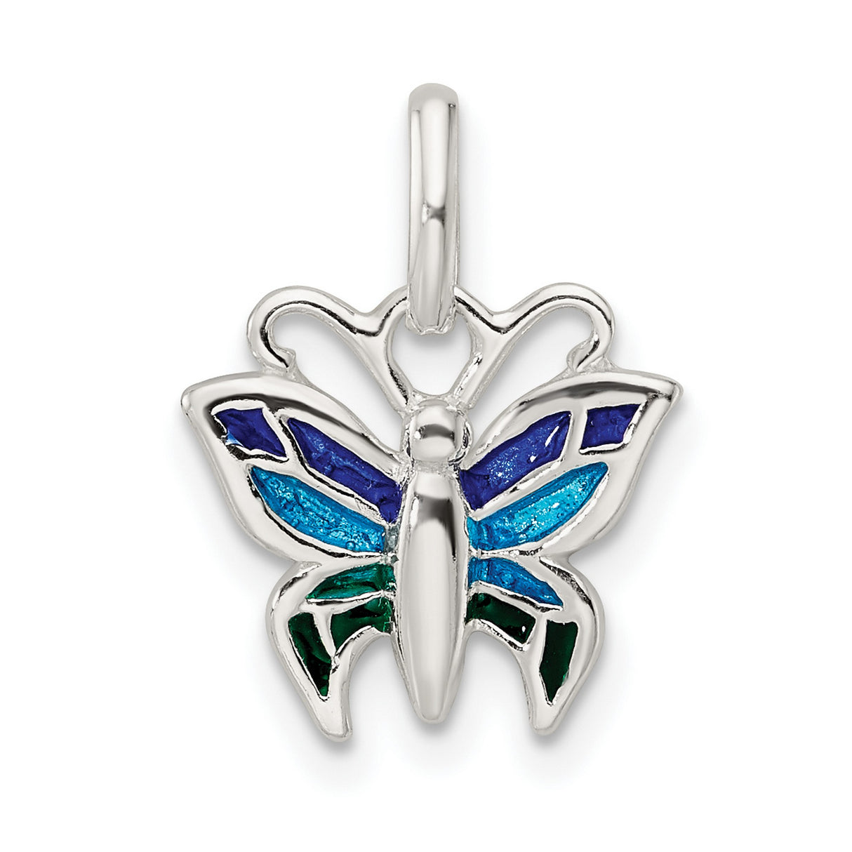 Sterling Silver Butterfly Pendant with Blue Green Enamel, Nature Inspired Jewelry