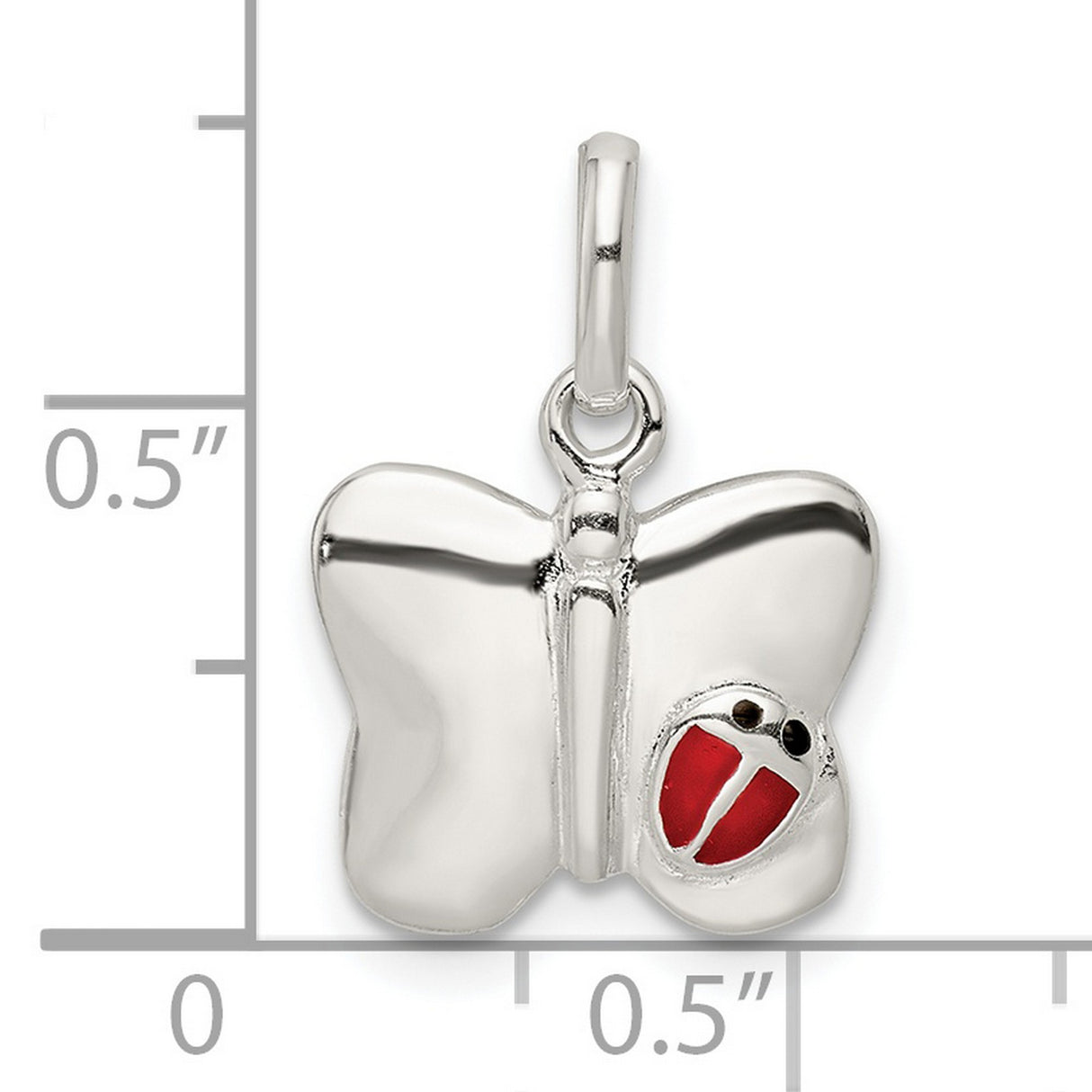 Sterling Silver Butterfly Pendant with Red and Black Ladybug Accent, Nature-Inspired Charm