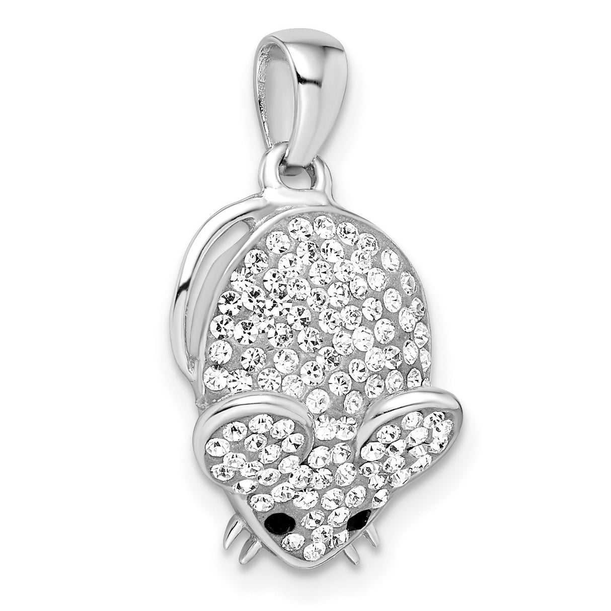 Sterling Silver Mouse Pendant with Pavé Clear Crystals, Whiskers and Ears Detail, Animal Jewelry for Women
