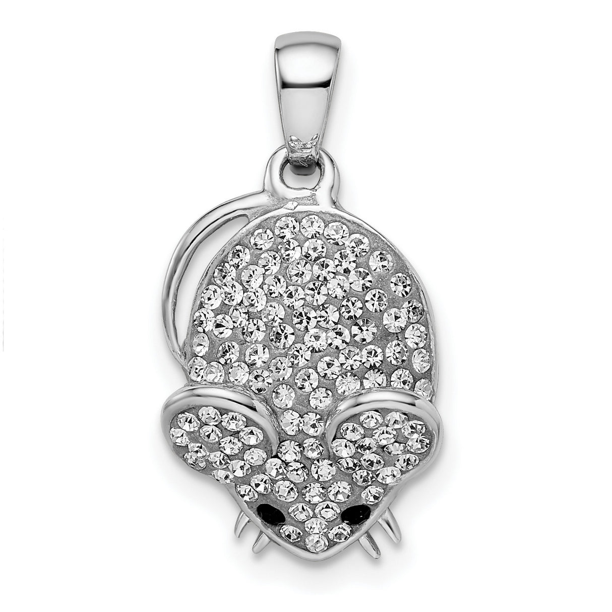 Sterling Silver Mouse Pendant with Pavé Clear Crystals, Whiskers and Ears Detail, Animal Jewelry for Women