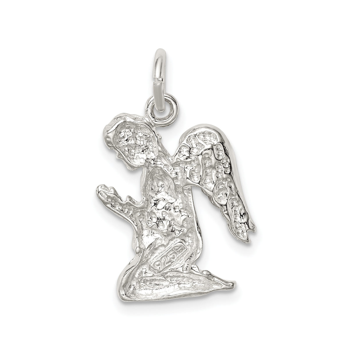 Sterling Silver Praying Angel Pendant with Wings and Clasped Hands for Women