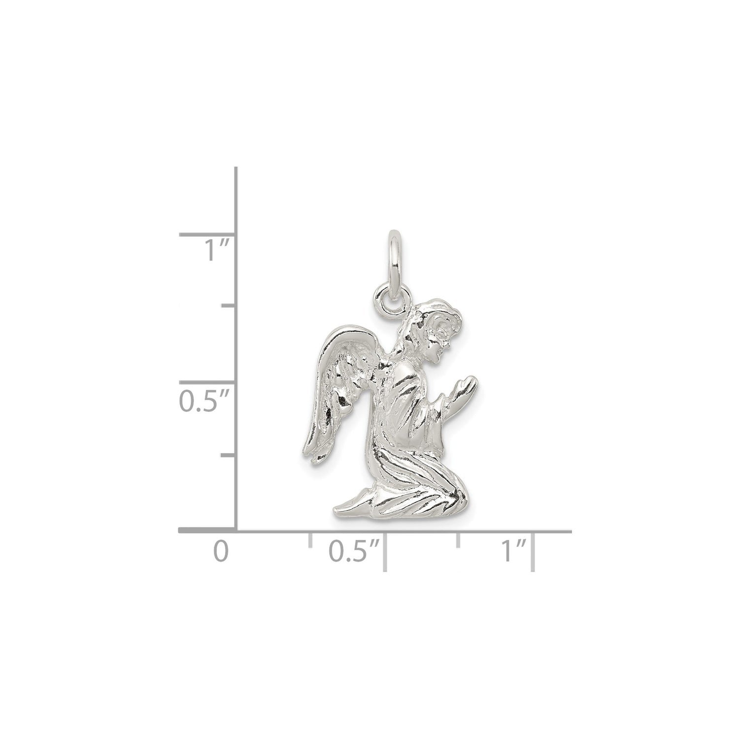Sterling Silver Praying Angel Pendant with Wings and Clasped Hands for Women