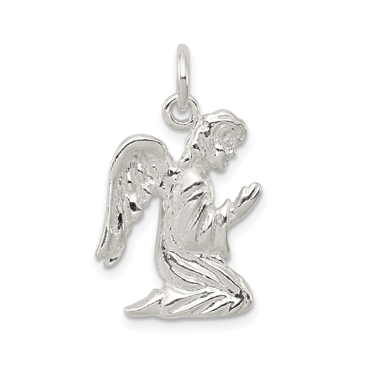 Sterling Silver Praying Angel Pendant with Wings and Clasped Hands for Women