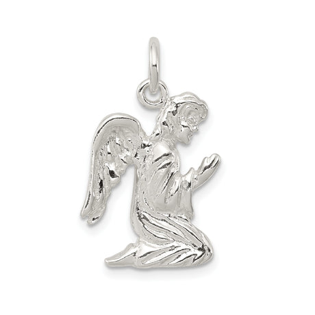 Sterling Silver Praying Angel Pendant with Wings and Clasped Hands for Women