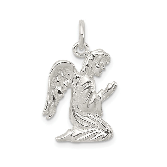 Sterling Silver Praying Angel Pendant with Wings and Clasped Hands for Women