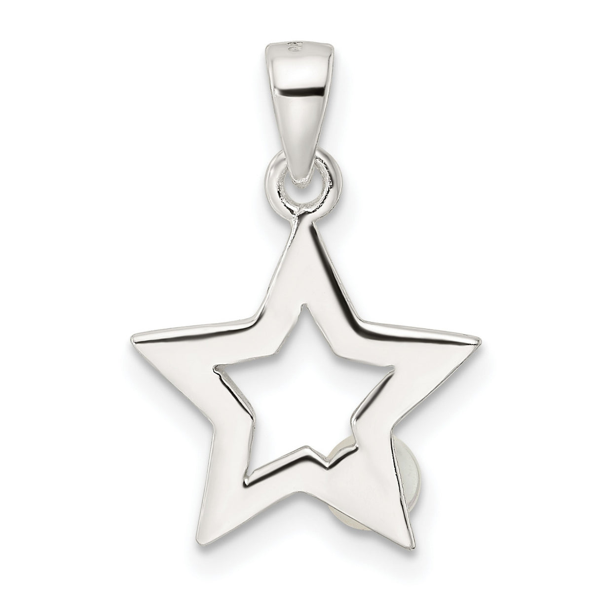 Sterling Silver Star Pendant with Open Design and Simulated Pearl Accent, Celestial Style Jewelry